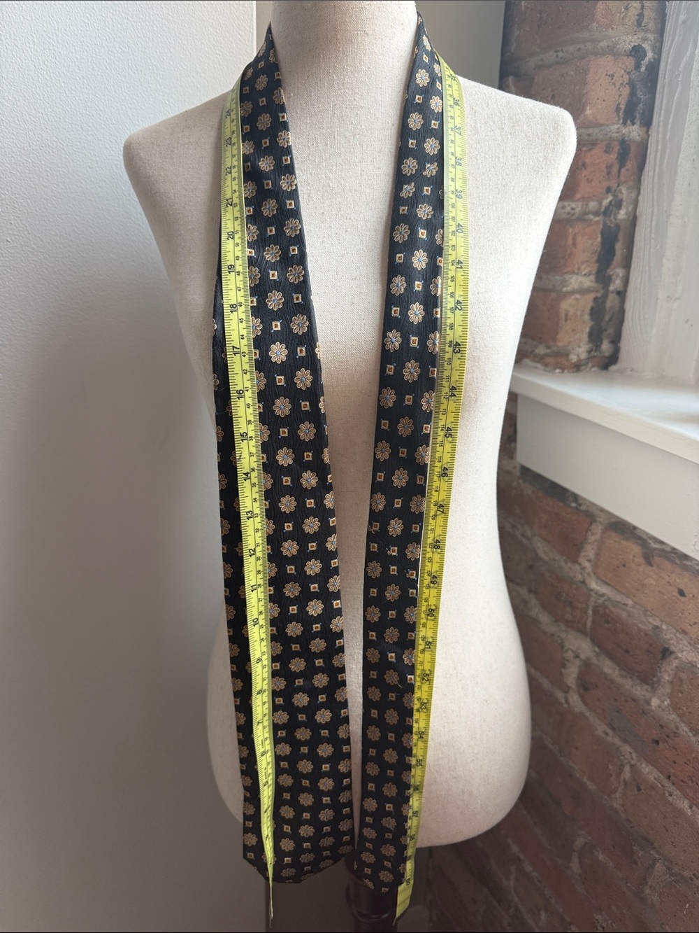 Jos. A. Bank Black Floral Pattern Scarf with Yellow Trim